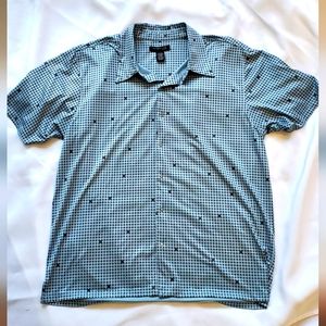 Kenneth Cole Short Sleeve Snap Button Shirt, Light Blue Print, Men's XL